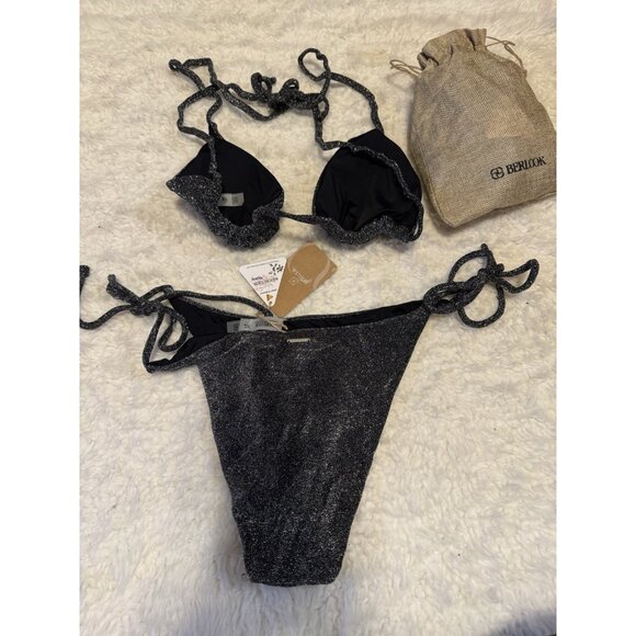Berlook Black Shimmer Two Piece Swimsuit String Bikini Size XL NEW W Bag - Picture 4 of 13